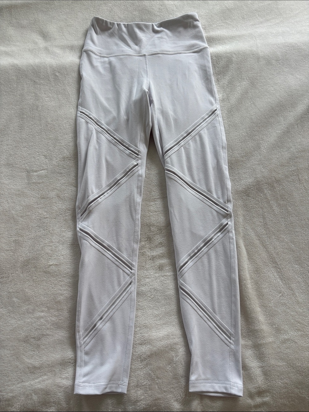 Fashion Nova White High-Rise Leggings with Diagonal Mesh Panels